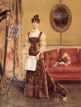 Alfred Stevens : Lady with a Harp